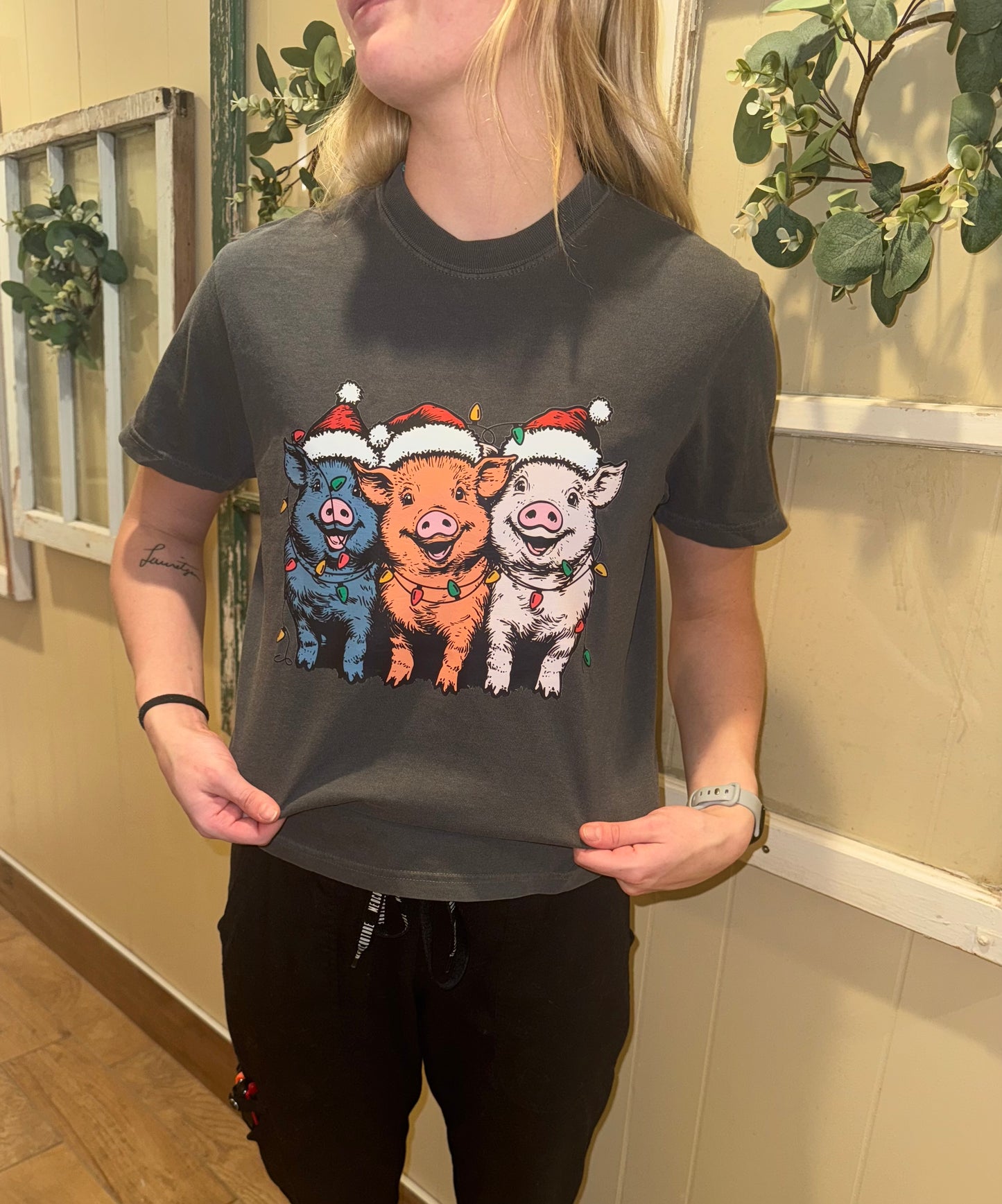 Christmas Pigs Adult T-shirt